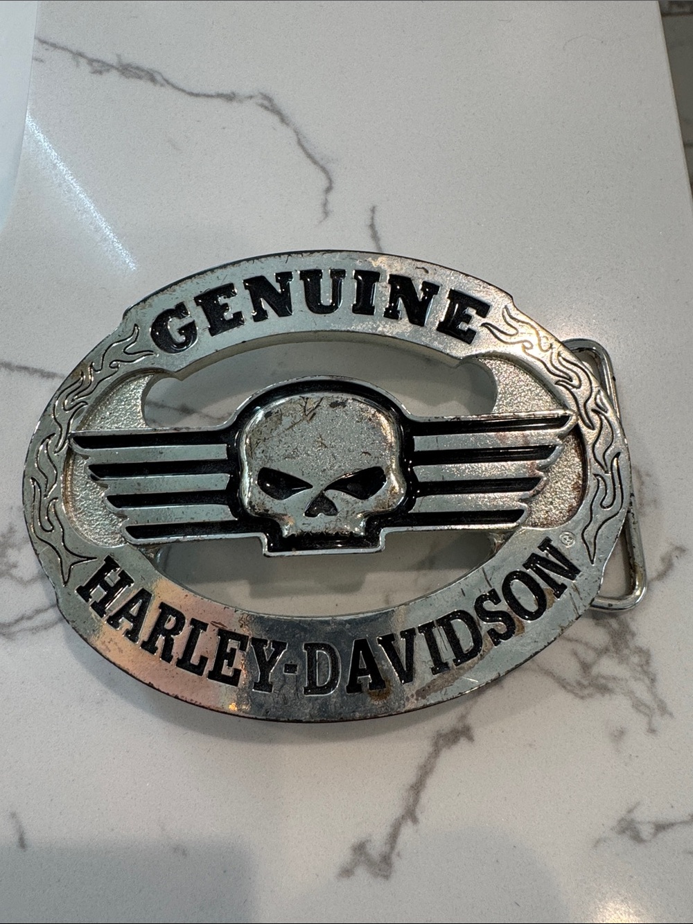 Harley-Davidson Silver Skull & Wing Belt Buckle